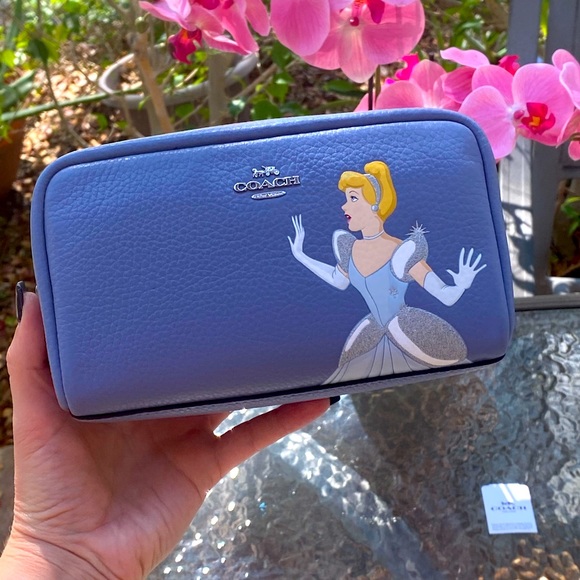 Disney X Coach Blue Periwinkle Boxy Cosmetic Case With Cinderella - Picture 1 of 17